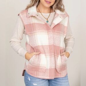 NEW! Dusty Pink, Tan and Ivory Plaid Vest